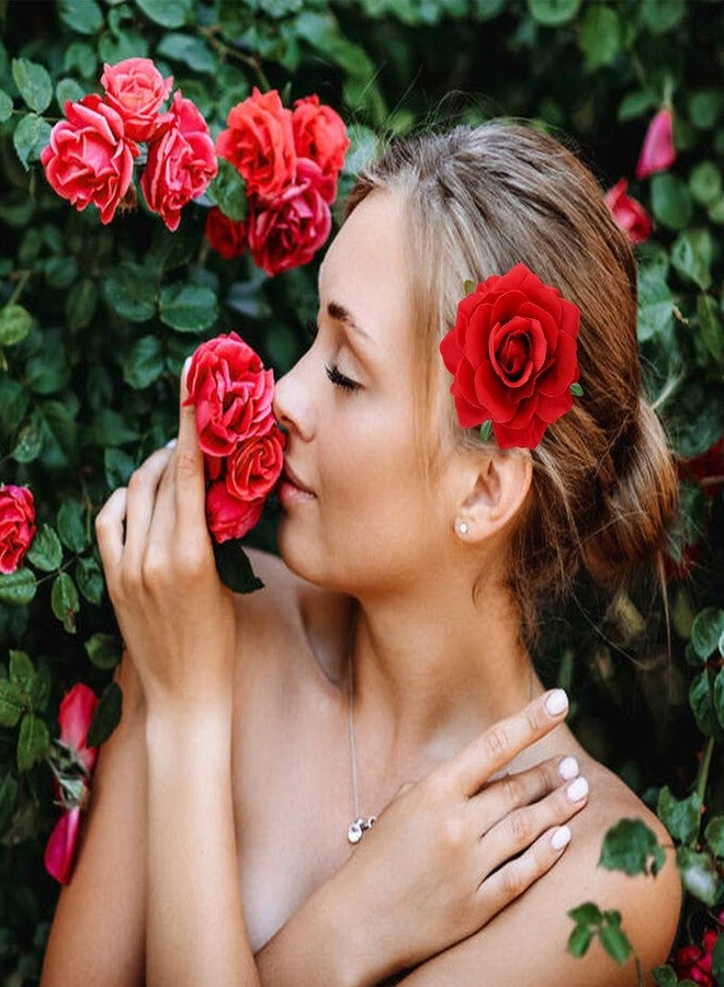 Dizila 12 Pack Flamenco Dancer Mexican Red Rose Flower Brooches Pins Alligator Hair Clips Barrettes Prom Party Wedding Bridal Hair Accessories Headpieces for Women Girls - Image 2